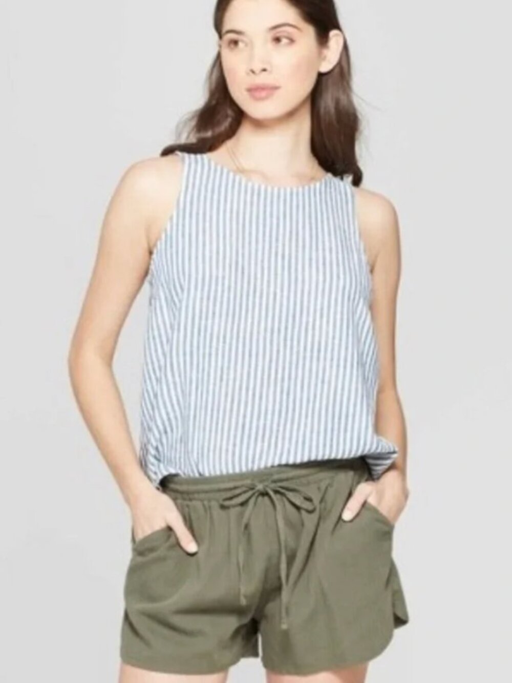 Women's Sleeveless Striped Blue and White Button Back Tank - size small - Picture 6 of 6